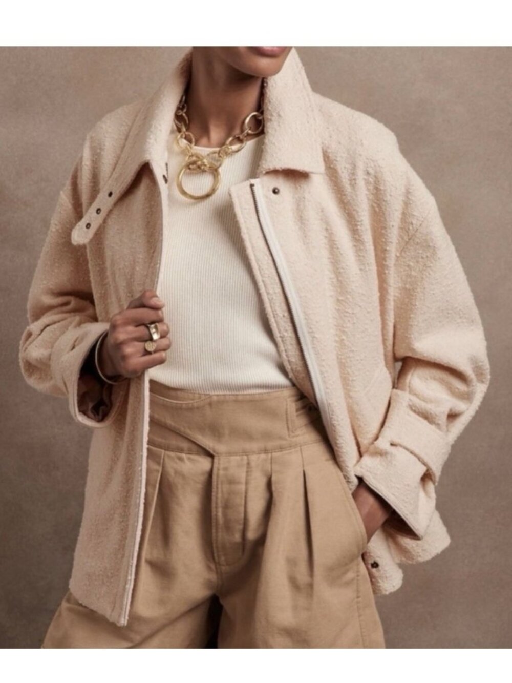 Banana Republic Cream Textured Boucle Jacket Oversized XS